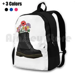 Backpack Flowers Growing From Doc Boot Outdoor Hiking Waterproof Camping Travel Patriarchy Bouquet Docs Punk