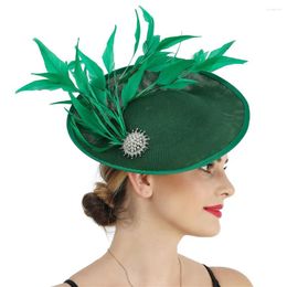 Green Big Fascinator Hat For Ladies Wedding Headwear Nice Fancy Feather Hair Accessories Elegant Party Dinner Chapeau Cap