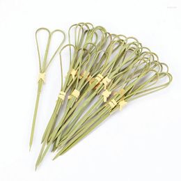Forks 9/12cm 50Pcs Disposable Bamboo Tie Knotted Skewers Twisted Ends Cocktail Fruit Picks Fork Sticks Buffet Cupcake Topper