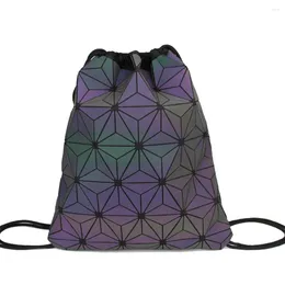 Backpack Women Drawstring Backpacks Holographic Bagpack Female Luminous Geometric For Teenage Girls School Bag Beach Bao