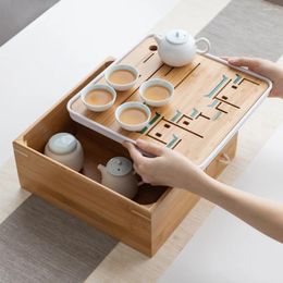 Tea Trays Storage Box Design Natural Bamboo Tray With Drawer For Teacup Teapot Eco-friendly Board Home El Teahouse Office