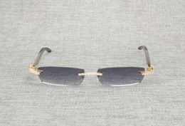 Vintage Rhinestone Black White Buffalo Horn Rimless Sunglasses Men Wood Sun Glasses Metal Frame Shades for Summer Club Eyewear8244782