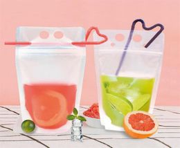 Clear Drink Pouches Bags Drinkware Zipper Standup Plastic Drinking Bag with Straw Holder Reclosable HeatProof Juice Coffee Liqui6838934