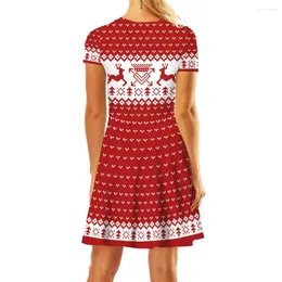 Casual Dresses Christmas Themed Print A-line Dress O-neck Short Sleeve Mini Cosplay For Women Festive Holiday