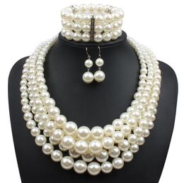 Red Imitation Pearls Bridal Jewellery Sets Women Fashion Wedding Gift Classic Ethnic Collar Choker Necklace Bracelet Earring Sets Wh8974743