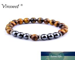 New Fashion Tiger Eye Stone Bracelet Men Fashion Hematite Beads Strand Bracelet for Women Charm Jewellery Pulseira Hombres5421727