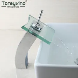 Bathroom Sink Faucets Torayvino Basin Deck Mounted Waterfall Single Handle Solid Brass Faucet And Cold Mixer Water Tap
