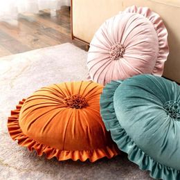 Pillow Seat Ruffle Comfortable Touch Full Filling Elastic Decorative Round Office Nap Back Support Plush Home Supplies