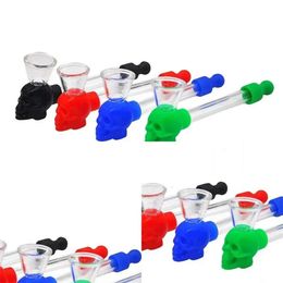 Skull Pipe Mini Glass Silicone Multicolor Convenient Smooth Portable Removable Cleaning Fine Workmanship Jy10