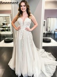 Romantic Sweetheart Zipper A-Line Wedding Dress 2023 Chic Robe De Mariee Appliques Court Train Bohemian Bridal Gown