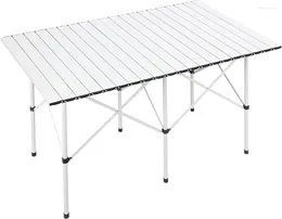 Camp Furniture OEING Camping Table Fold Up Lightweight 4-6 Person Portable Roll Aluminum With Carry Bag For Outdoor White