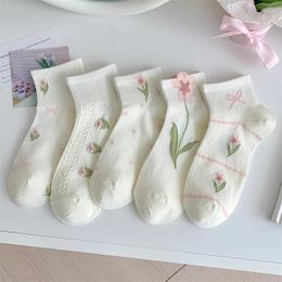 Women Socks Woman Short Summer Trends Bow Girls Cute For Mesh Soft White Flower Korean Style Ankle Novelty Thin