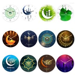 Wall Clocks Muslim Pattern Happy Eid Clock Round 3D Acrylic Silent Non-ticking