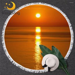 Towel BlessLiving Sunset Round Beach Spain Majorca View Microfiber Bath Towels Modern Blanket Natural Scenery Mat Dropship