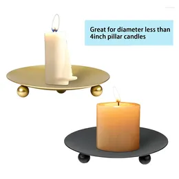 Candle Holders ABSF 4 Pack Iron Plate Holder Pillar Candlestick For LED & Wax Candles Incense Cones Spa Weddings(Gold Black)
