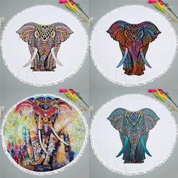 Towel CASEGRACE Printed Round Beach Microfiber Fabric Table Cloth Yoga Mat Style Elephant Bath Machine Washable