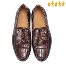 Casual Shoes Designer Luxury Men Boat Brown Loafers Genuine Crocodile Leather Formal 2024 Breathable British Office Flat