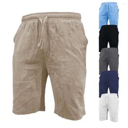 Men's Shorts Summer Cotton Linen Lightweight Casual Short Pants Elastic Waist Solid Color Men Beach Trousers For