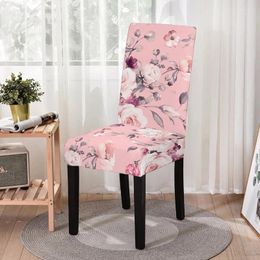 Chair Covers Elastic Flower Print Cover For Dining Room Pink Slipcover Strech Wedding Party Protector Decoration