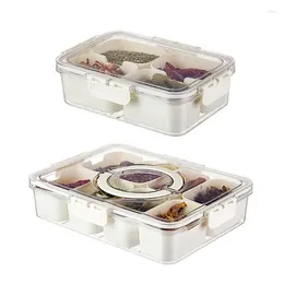 Kitchen Storage Clear Rack Refrigerator Crispers With Lid And Handle 4/8 Grids Seasoning Box Spices Condiment Container