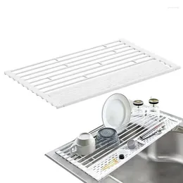 Kitchen Storage Dish Drying Stand Collapsible Drain Rack Roll Up Stainless Steel Drainer Sink