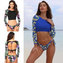 New Long Sleeved Sexy Printed Beach Split Bikini Swimsuit for Women ggitys ISDB