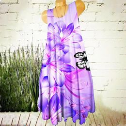 Casual Dresses Flower And Butterfly 3D Print Street Style Women Mini Summer Sleeveless Beach Short Dress Round-Neck A-Line