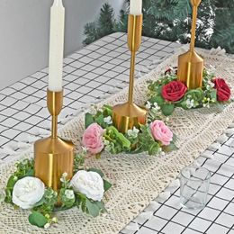 Decorative Flowers 2 Pieces Artificial Candle Holder Garland Rose Flower Christmas Table Wedding Celebration Home Decoration Party Scene