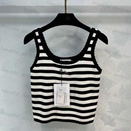 Designer women's tank top Spring/Summer New High Definition Minimalist Wind Black and White Stripe Contrast Colour Versatile Knitted camisole