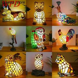 Night Lights WPD Tiffany Animal Table Lamp Art Living Room Bedroom Childrens Room Homestay Stained Glass Decoration Desk Lamp S240513