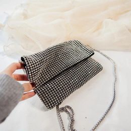 Bag Rhinestone Sparkling Envelope Small Square Chain Mobile Phone Fashion Travel Money Handbag Sliver Bling Diagonal