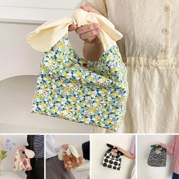 Storage Bags Lunch Bag Cloth Bento Heat-resistant Washable Dust-proof Snap Button Ears Pouch For School Food