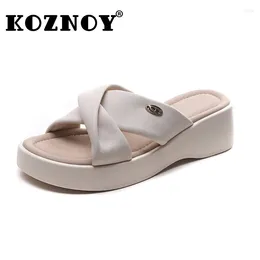 Casual Shoes Koznoy 5cm Weave Sheepskin Leather Flexible Summer Lightweight Oxfords Comfy Women Flats Loafer Soft Soled Good Slipper