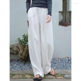 Women's Pants Cotton Linen Women Straight Vintage Harajuku Korean Fashion Elastic Waist Trousers Loose Casual Solid Clothes