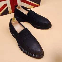 Casual Shoes Men Luxury Fashion Genuine Leather Slip-on Driving Shoe Black Stylish Platform Loafers Business Wedding Footwear Designer