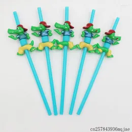 Drinking Straws 100Sets Cartoon Animal With Cleaning Brushes For Children Kids Party Decoration Birthday Supplies