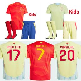 SPAINS Football Shirt 24 25 Home away PEDRI GAVI LAMINE YAMAL MORATA Carvajal OLMO ASENSIO Cucurella 24 Euro Cup Jersey SPANISH Men Soccer Jersey Kid Kit