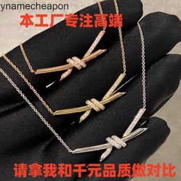 Tiffanncy High End jewelry necklaces for womens High KNOT Necklace 18k Rose Gold Set with Diamond Knot Full Diamond Bone Love Same Style Collar Chain Original 1:1 logo