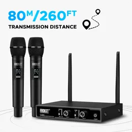 Microphones Debra 2 Channels Wireless Microphone System Fixed Frequency Handheld Mic Micphone 520-579.3MHz DSP For Karaoke Home Recording