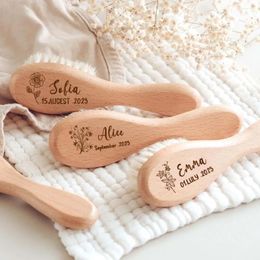 Party Supplies Personalized Baby Hair Brush Custom Name With Wildflowers Engraved Wood Born Shower Gifts Infant Hairbrush