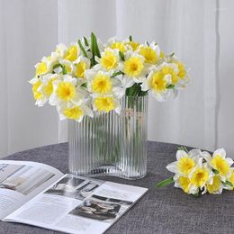 Decorative Flowers 6pcs/Bouquet Pu Daffodil Narcissus Artificial Flower Real Touch Fake Plant For Wedding Decoration Home Garen