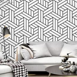 Wallpapers Black And White Geometric Hexagon Wallpaper For Living Room Bedroom Wall Home Decor Pvc Paper Waterproof