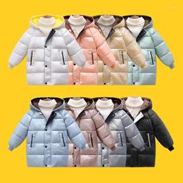 Jackets 2024 Autumn Winter Boys Girls Jacket Long Glossy Thicken Keep Warm Down Coat For 4-10 Years Old Kids Zipper Hooded Outwear