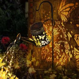 FIMAGO Lighted Spray Pot, Light Outdoor Butterfly Art Garden Decoration Hanging Metal Waterproof Solar Lantern Suitable Walkways, Courtyards, Gardening Gifts