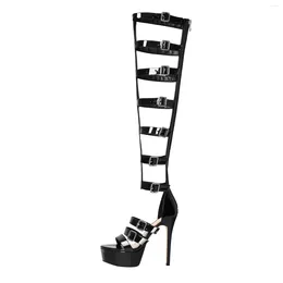 Boots 2024 Round Toe High Heels Shoes Waterproof Platform Over The Knee Sandals Gladiator Buckle Strap Chaussures Femme