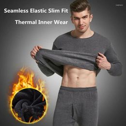 Men's Thermal Underwear -coming Autumn Winter Men Indoor Seamless Elastic Warm Innerwear Set Casual Solid Colour Pyjama