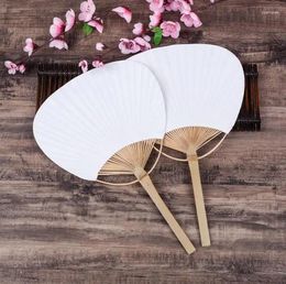 Party Favour Large Paper Fan With Bamboo Handle Two Sided Blank Fans DIY White Round Hand SN1581