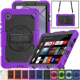 For Samsung Galaxy TAB A9 8.7 inch Case Hand Strap 360 Rotating Stand Cover Military Grade Hybrid Silicone Shockproof Kids Safe Protective Cases with S Pen Holder