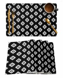 Table Mats Bohemian Aztec Moroccan Rural Farmhouse Black Kitchen Tableware Cup Bottle Placemat Coffee Pads 4/6pcs Desktop