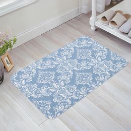 Carpets Light Blue Baroque Flower Bedroom Floor Mat Home Entrance Doormat Kitchen Bathroom Door Decoration Carpet Anti-Slip Foot Rug